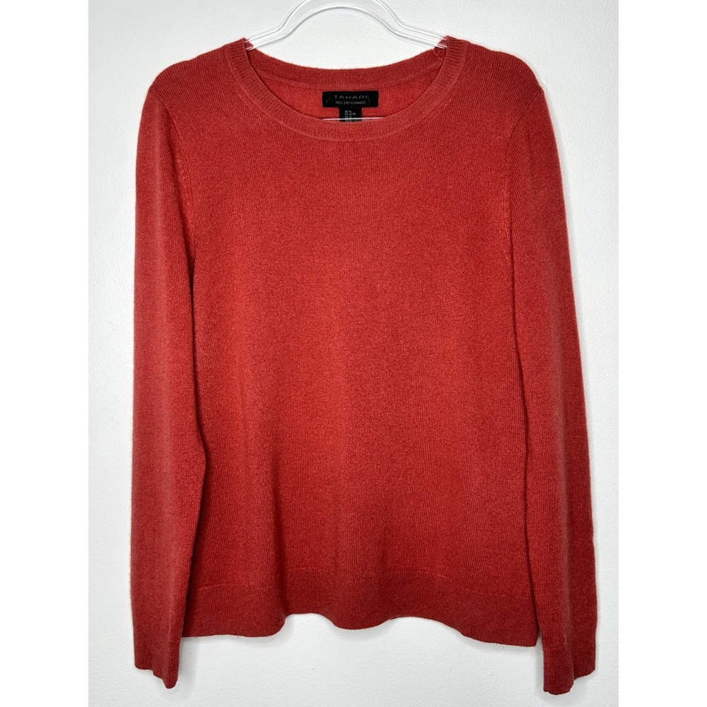 Tahari Sweater 100% 2-Ply Cashmere Crew Neck Long Sleeve Size XL Orange Cozy